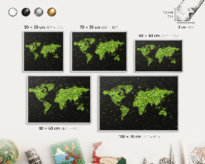 Souvenir magnet display board with a silver frame Green map