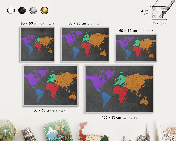 Printed magnet board in a silver frame Color map