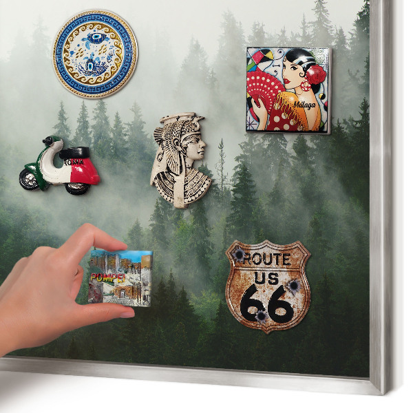Souvenir magnet display board with a silver frame Forest magic