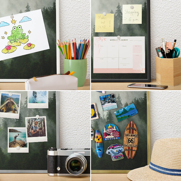 Souvenir magnet display board with a silver frame Forest magic