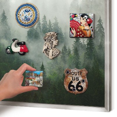 Souvenir magnet display board with a silver frame Forest magic