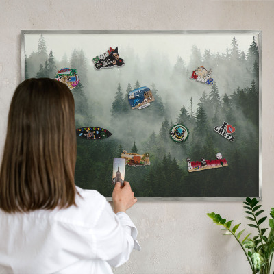 Souvenir magnet display board with a silver frame Forest magic