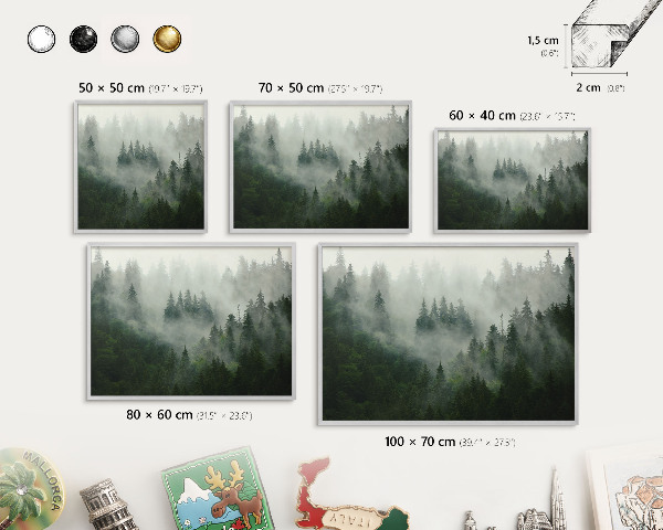 Souvenir magnet display board with a silver frame Forest magic