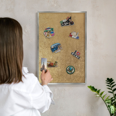 Printed magnet board in a silver frame Yellow texture