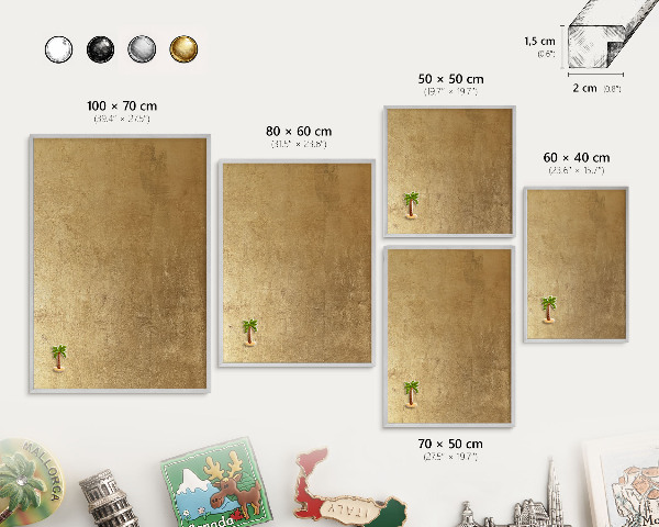 Printed magnet board in a silver frame Yellow texture