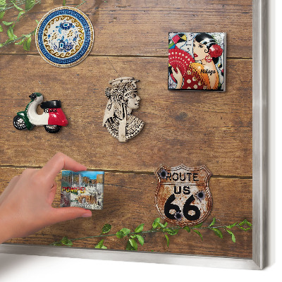 Printed magnet board in a silver frame Wood nature