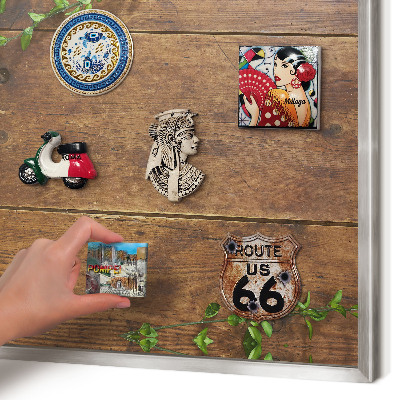 Printed magnet board in a silver frame Wood nature