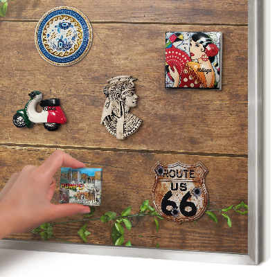 Printed magnet board in a silver frame Wood nature