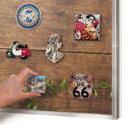 Printed magnet board in a silver frame Wood nature