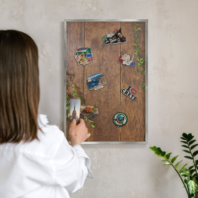 Printed magnet board in a silver frame Wood nature
