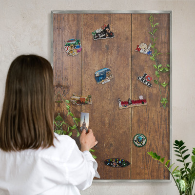 Printed magnet board in a silver frame Wood nature