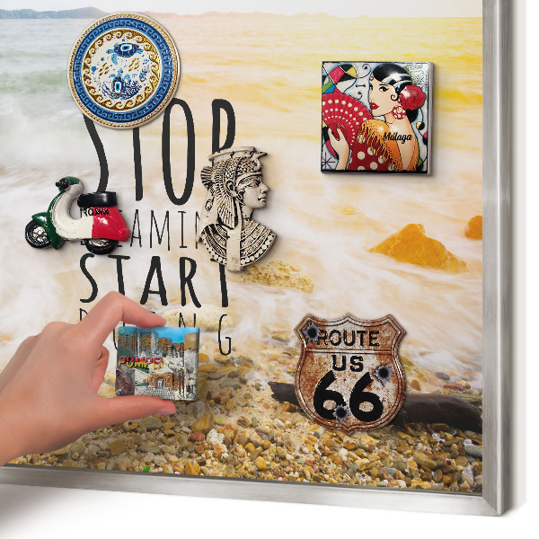 Souvenir magnet display board with a silver frame Coast theme