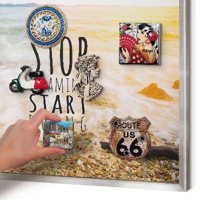 Souvenir magnet display board with a silver frame Coast theme