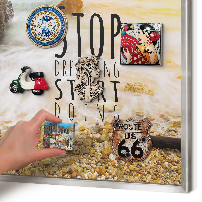 Souvenir magnet display board with a silver frame Coast theme
