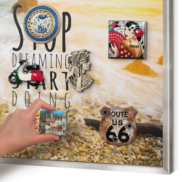Souvenir magnet display board with a silver frame Coast theme