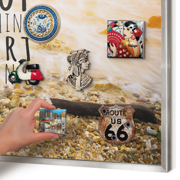 Souvenir magnet display board with a silver frame Coast theme