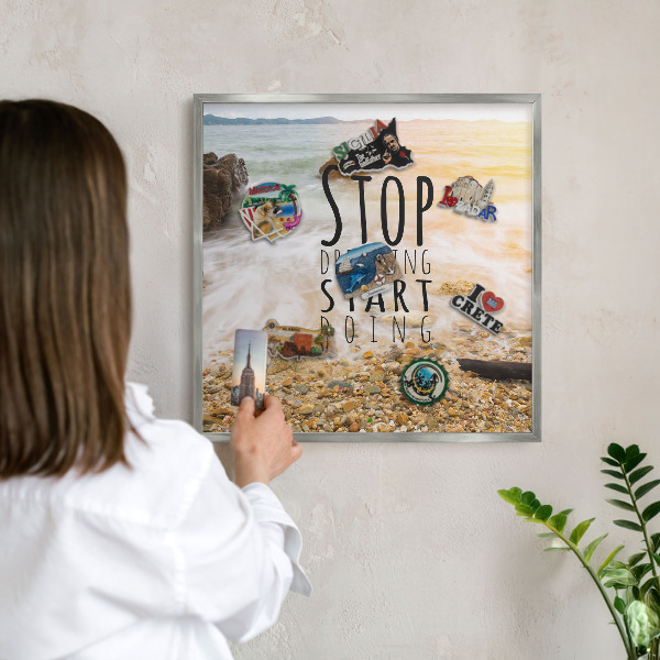 Souvenir magnet display board with a silver frame Coast theme