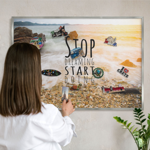 Souvenir magnet display board with a silver frame Coast theme