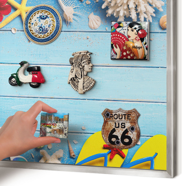 Printed magnet board in a silver frame Holiday beach