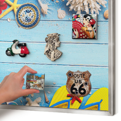 Printed magnet board in a silver frame Holiday beach