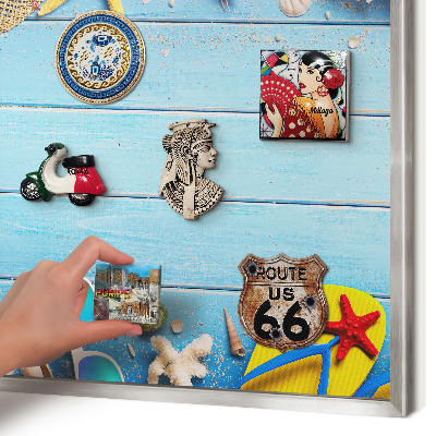 Printed magnet board in a silver frame Holiday beach