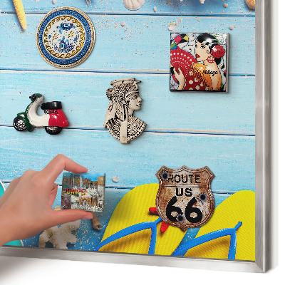 Printed magnet board in a silver frame Holiday beach