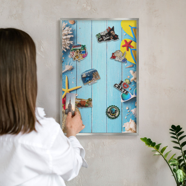 Printed magnet board in a silver frame Holiday beach