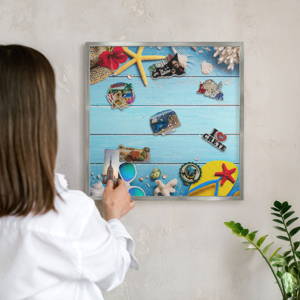 Printed magnet board in a silver frame Holiday beach