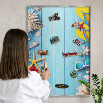 Printed magnet board in a silver frame Holiday beach
