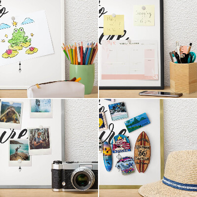 Souvenir magnet display board with a silver frame Adventure awaits