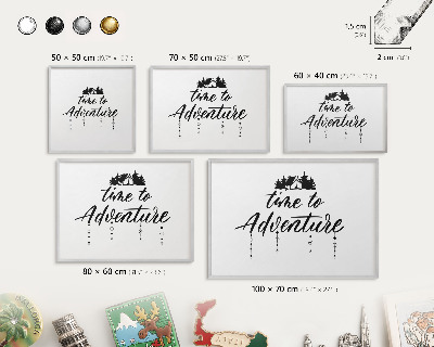 Souvenir magnet display board with a silver frame Adventure awaits