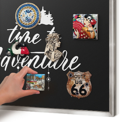 Printed magnet board in a silver frame Adventure awaits