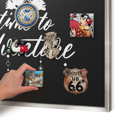 Printed magnet board in a silver frame Adventure awaits