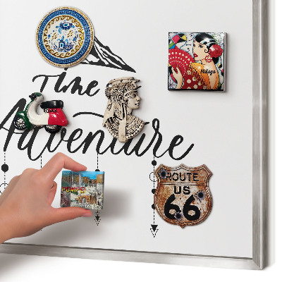 Souvenir magnet display board with a silver frame Mountain adventure