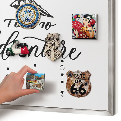 Souvenir magnet display board with a silver frame Mountain adventure