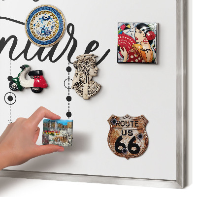 Souvenir magnet display board with a silver frame Mountain adventure