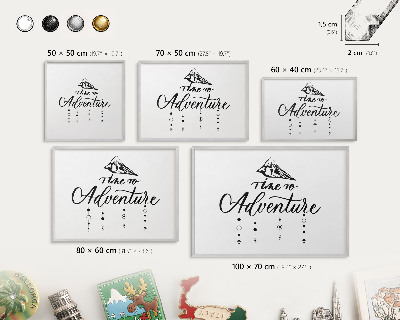 Souvenir magnet display board with a silver frame Mountain adventure