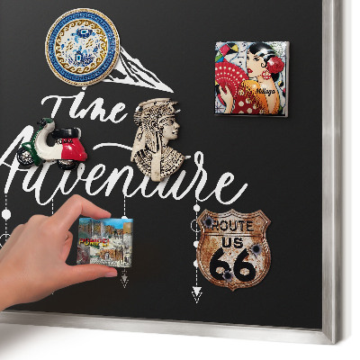 Printed magnet board in a silver frame Adventure awaits