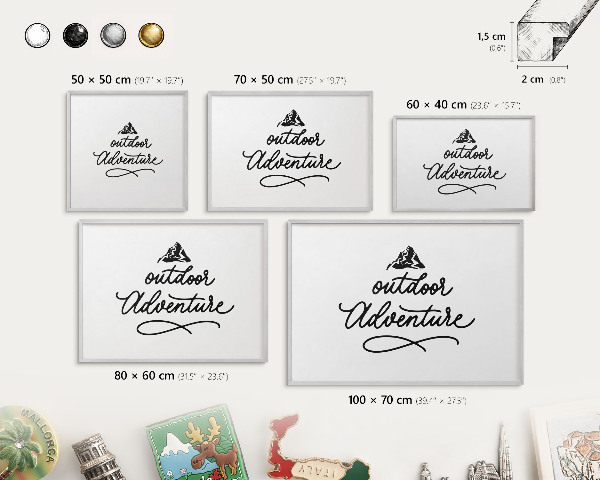 Souvenir magnet display board with a silver frame Mountain adventure