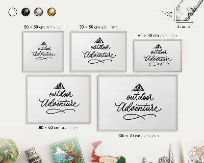 Souvenir magnet display board with a silver frame Mountain adventure