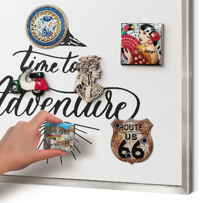 Souvenir magnet display board with a silver frame The Journey of Discovery