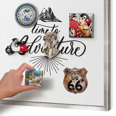 Souvenir magnet display board with a silver frame The Journey of Discovery
