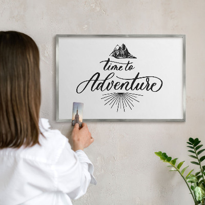 Souvenir magnet display board with a silver frame The Journey of Discovery