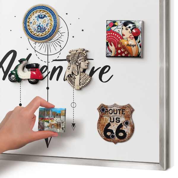 Souvenir magnet display board with a silver frame Adventure Theme