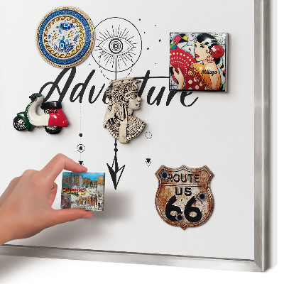 Souvenir magnet display board with a silver frame Adventure Theme