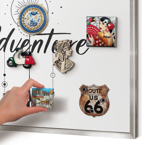 Souvenir magnet display board with a silver frame Adventure Theme