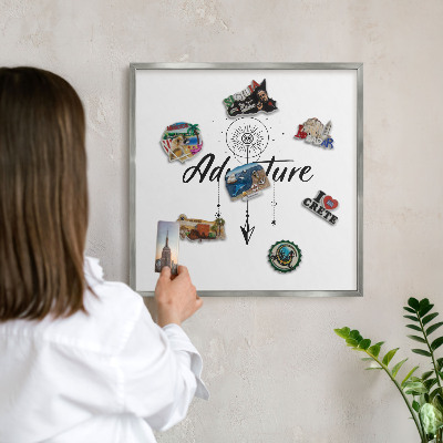 Souvenir magnet display board with a silver frame Adventure Theme