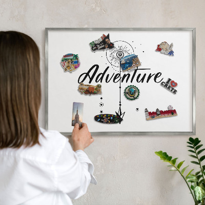Souvenir magnet display board with a silver frame Adventure Theme