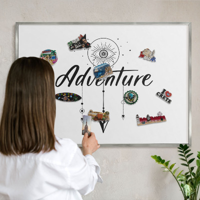 Souvenir magnet display board with a silver frame Adventure Theme