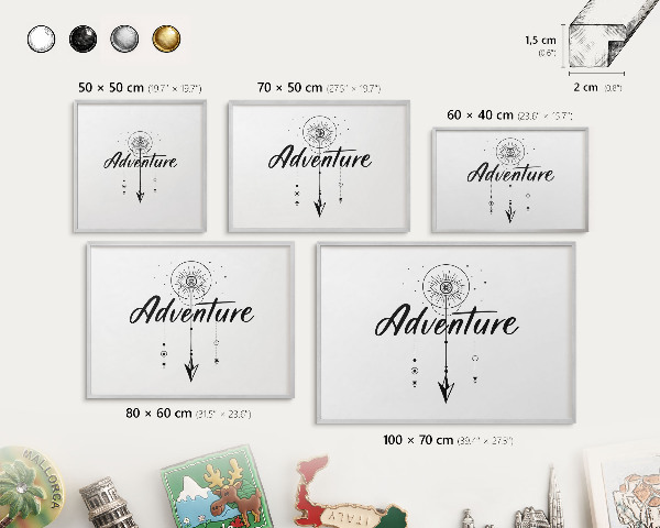Souvenir magnet display board with a silver frame Adventure Theme